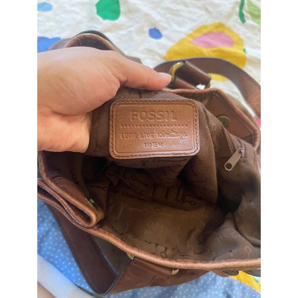 Fossil‎ Long Live Vintage Shiny Canvas Satchel Bag Y2K Brass Key Charm